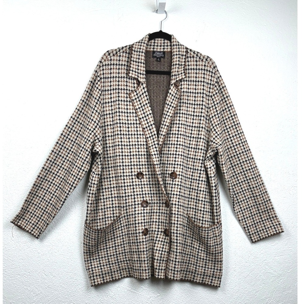 Abbott Elementary Brown Houndstooth Cardigan Blazer - 1X- Double Breasted Preppy